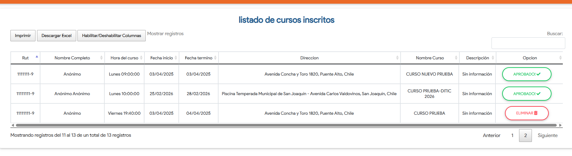 Seguimiento de Cursos