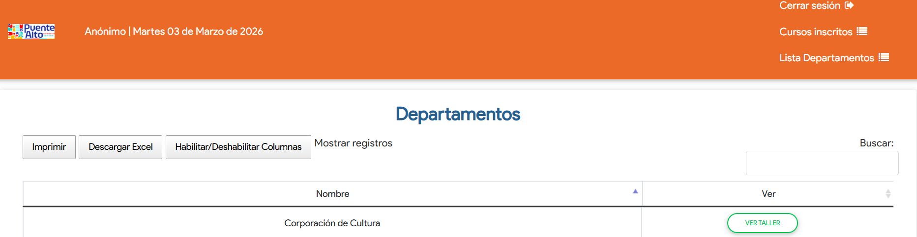 Listado de Departamentos